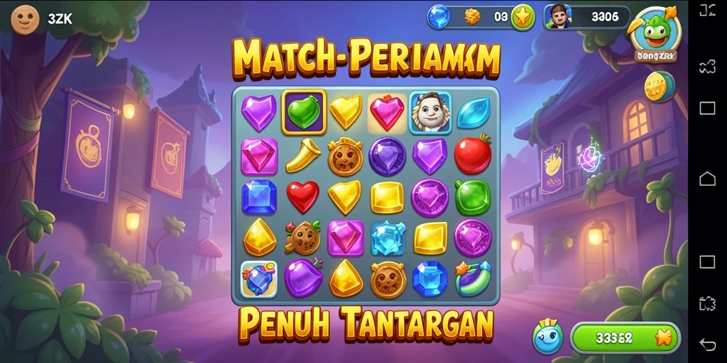 Tampilan menarik dari gameplay Match-3 yang seru.