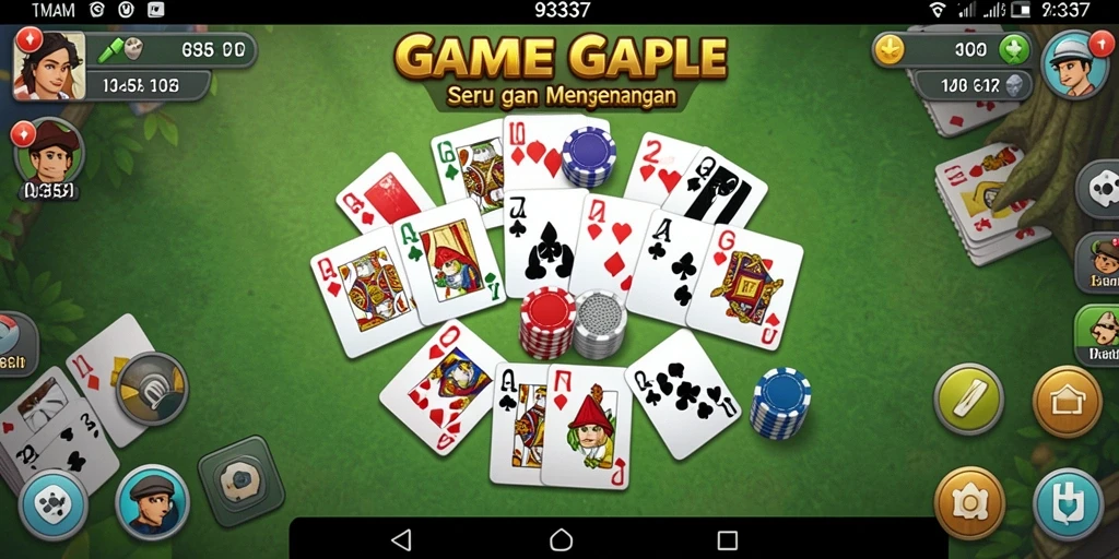Gameplay seru Gaple di 93337 dengan kartu warna-warni.