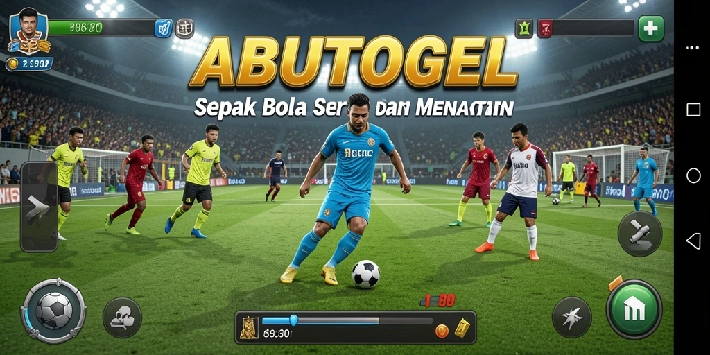 Tangkapan layar gameplay <strong>ABUTOGEL</strong> menunjukkan aksi seru dalam pertandingan sepak bola.