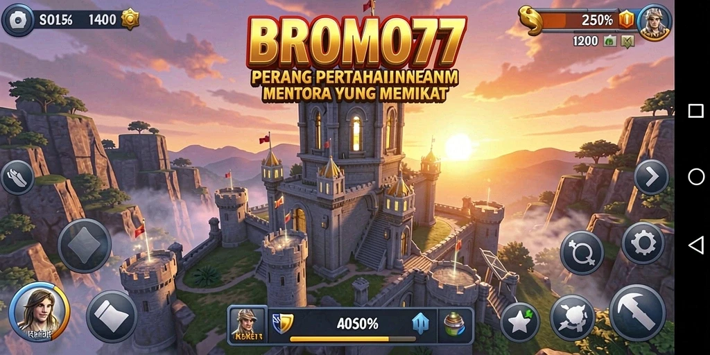 Tampilan gameplay BROMO77 dengan strategi Tower Defense yang intens.