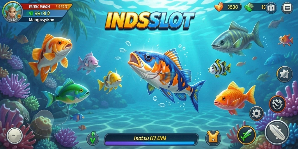 Tampilan gameplay <strong>INDSLOT</strong> yang seru saat menembak ikan.