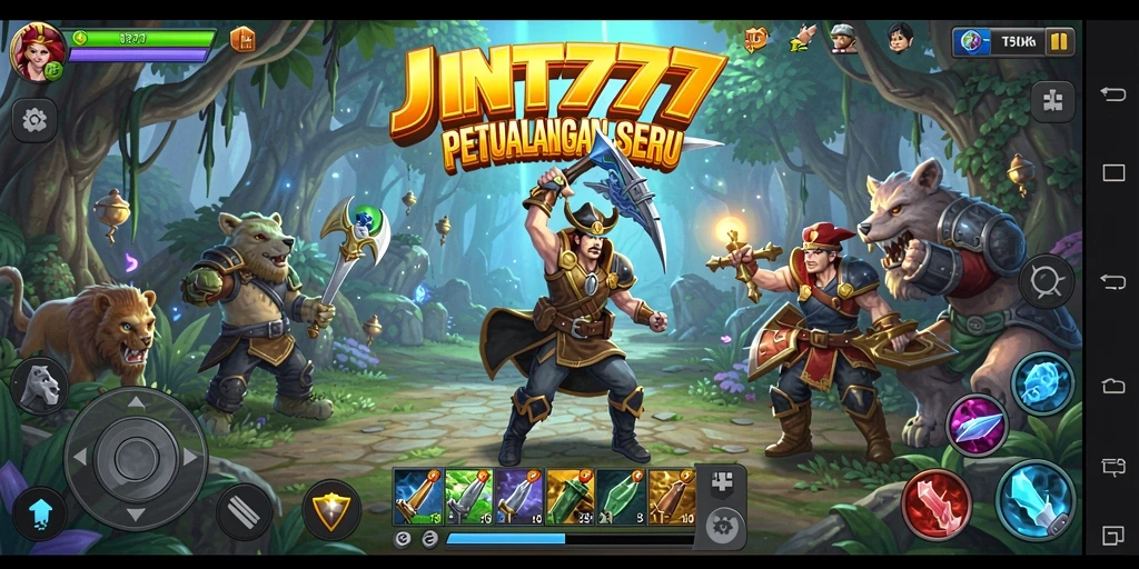Screenshot menunjukkan karakter dalam misi petualangan penuh aksi.