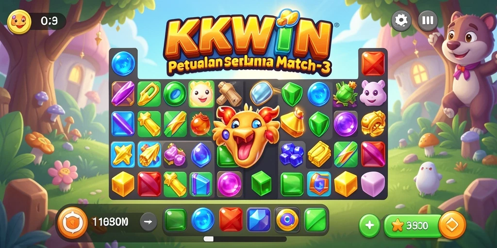 Gameplay menarik dari KKWIN dengan level Match-3 yang menantang.