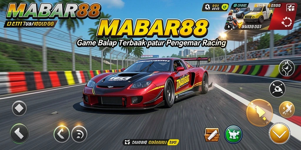 Tangkapan layar gameplay menunjukkan aksi balap seru di lintasan penuh tantangan.