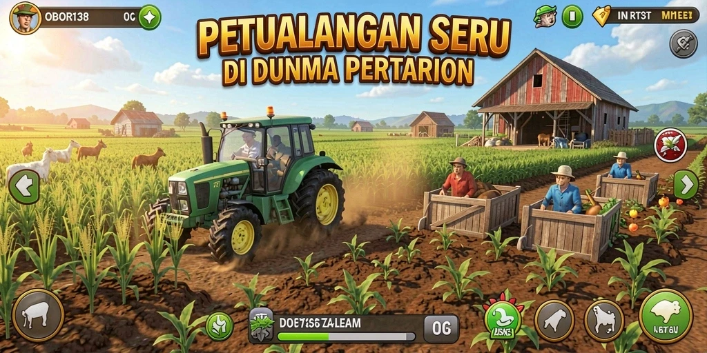 Tampilan gameplay yang menakjubkan dengan aktivitas pertanian.
