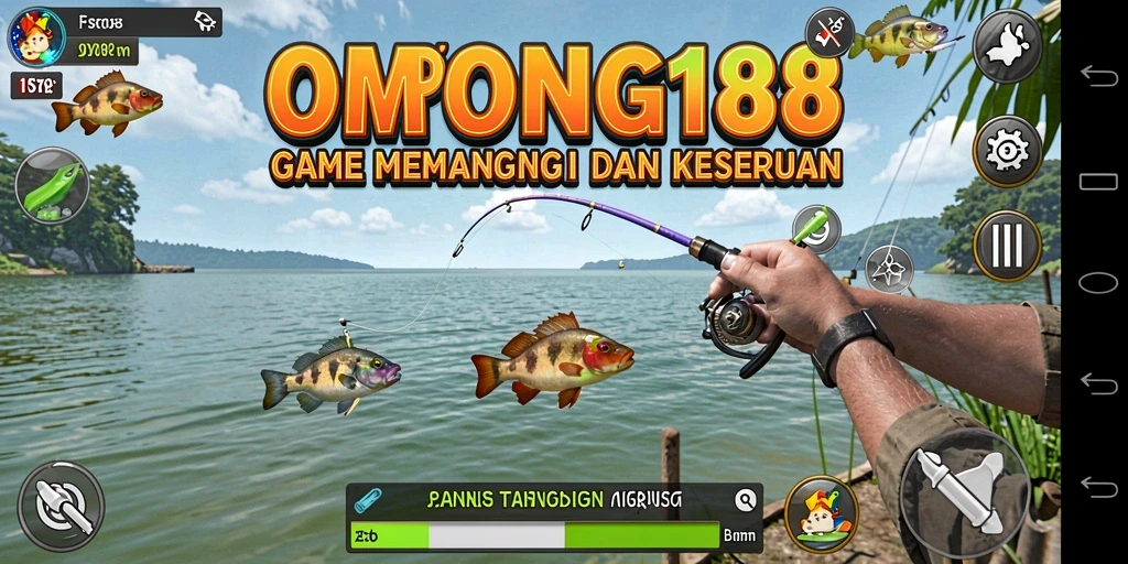 Gameplay OMPONG188 menampilkan aksi memancing yang seru dan mendebarkan.