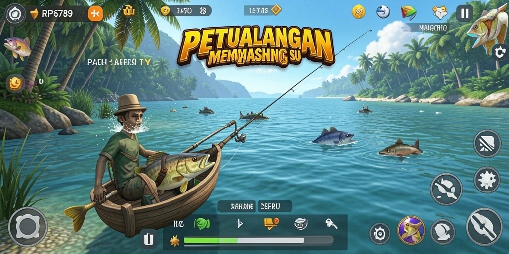 Screenshot gameplay RP6789 menampilkan aksi memancing yang mendebarkan.