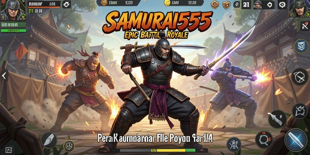 Screenshot gameplay SAMURAI555 yang menunjukkan aksi seru di medan perang Battle Royale.