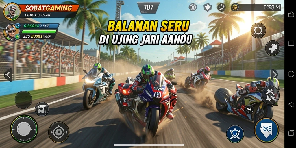 Tampilan seru dari gameplay balapan SOBATGAMING yang mendebarkan.