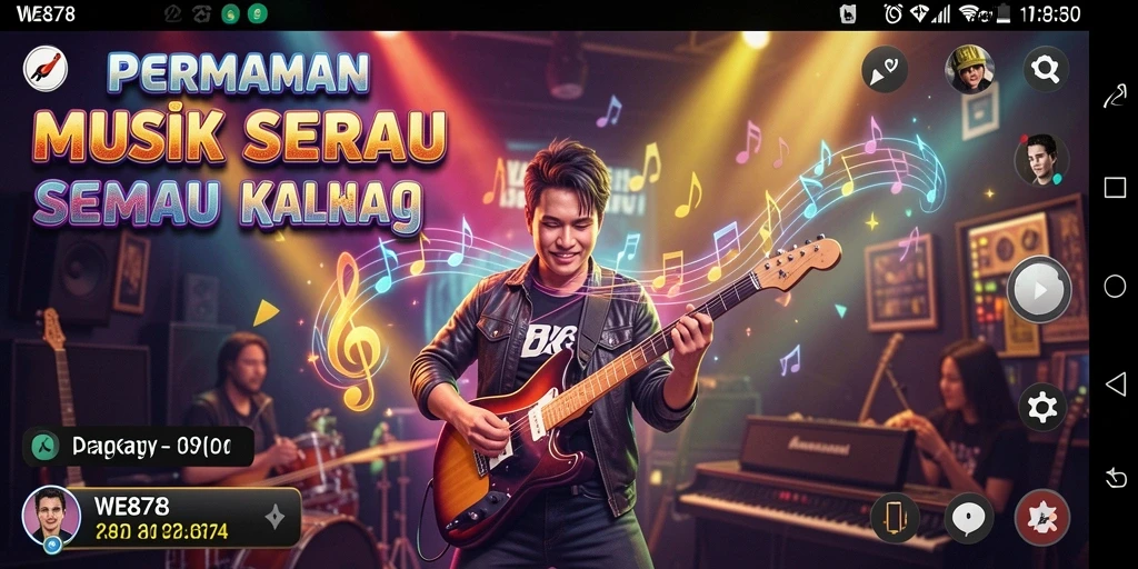 Screenshot gameplay WE878 yang menunjukkan pengalaman bermain musik yang menarik.