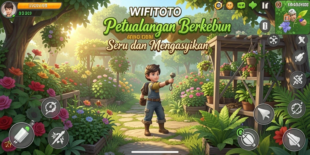 Screenshot gameplay WIFITOTO menampilkan kebun yang subur dan rapi.