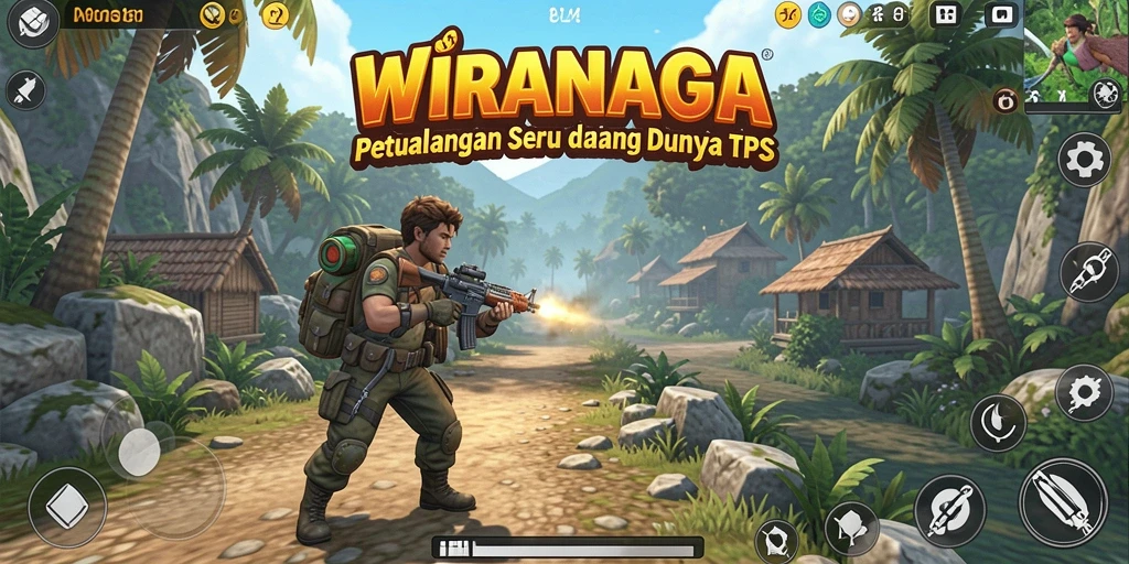 Tangkapan layar gameplay seru dalam WIRANAGA yang menunjukkan aksi tembak-menembak.